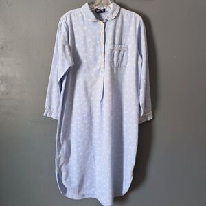 Vtg Lands' End Nightgown M (10-12) Blue White Snowflakes Cotton Cozy *Pls Read*